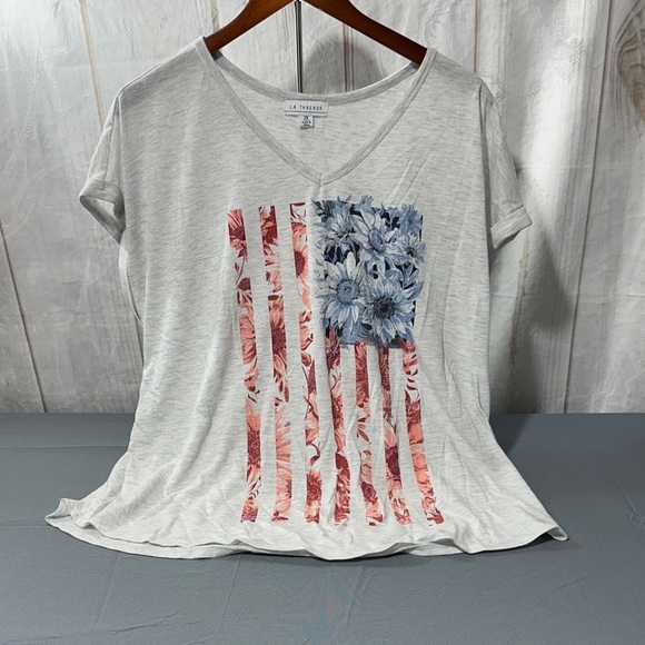 LA Treads Tops - La Threads Women's Floral Flag Top - Gray